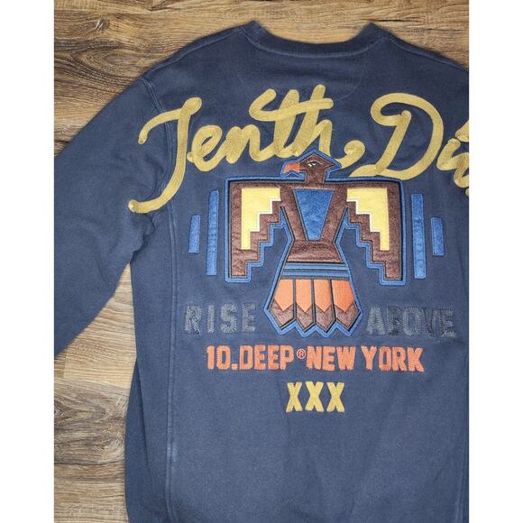 10.Deep New York Men’s Sweatshirt Size Large Navy Crewneck Rise Above Eagle Grap - Picture 11 of 12